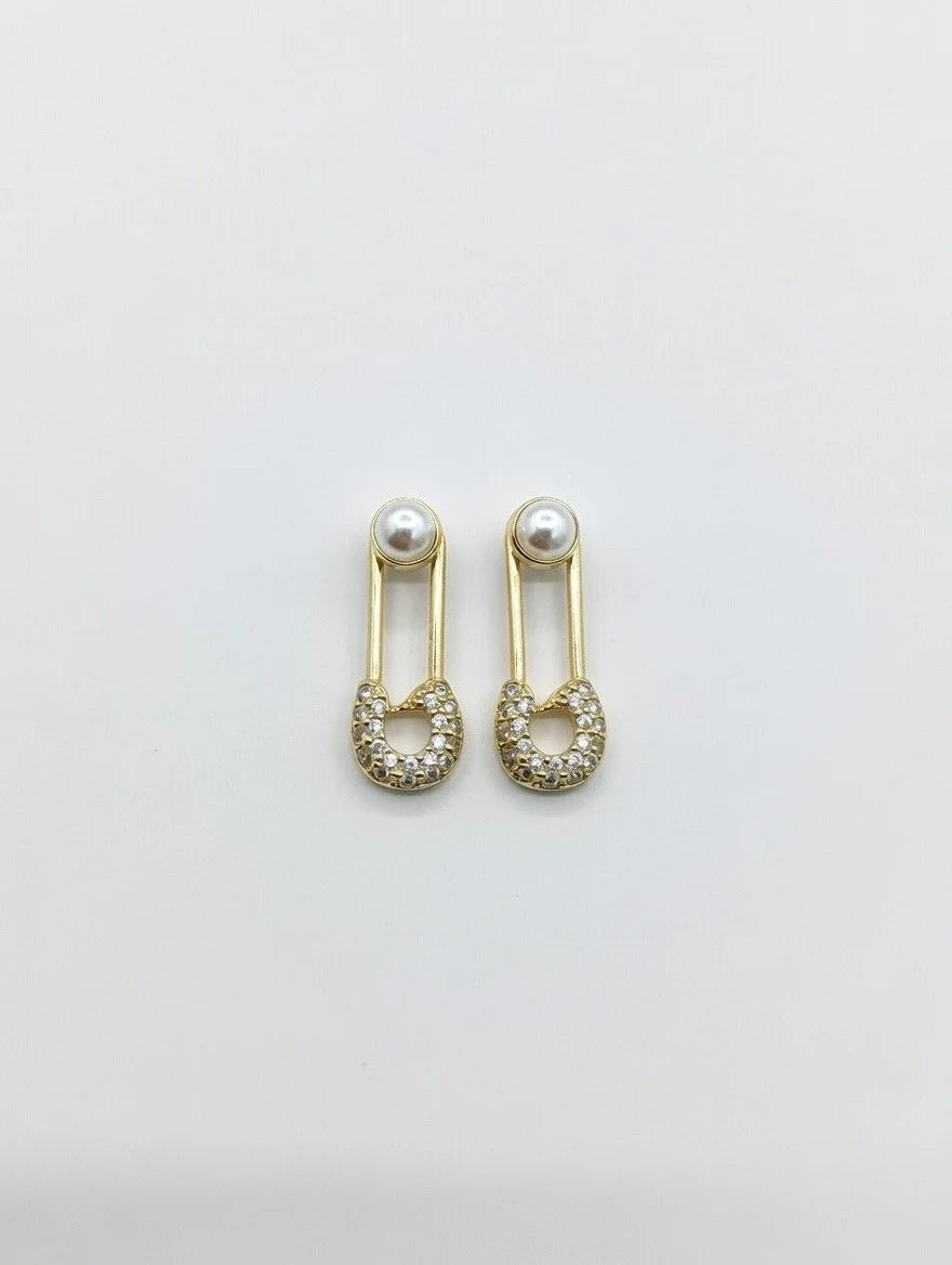 Floating Pearl Pavé Pin Earrings