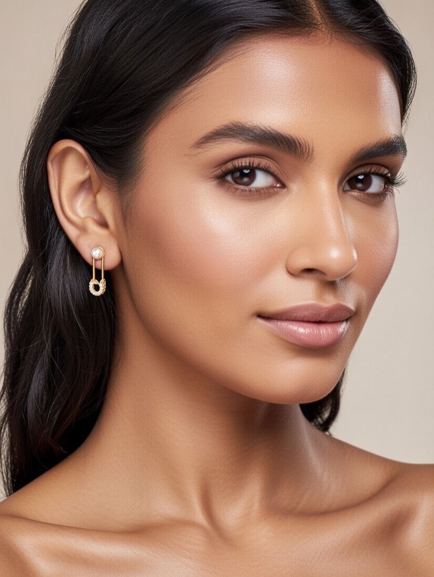 Floating Pearl Pavé Pin Earrings - image 2